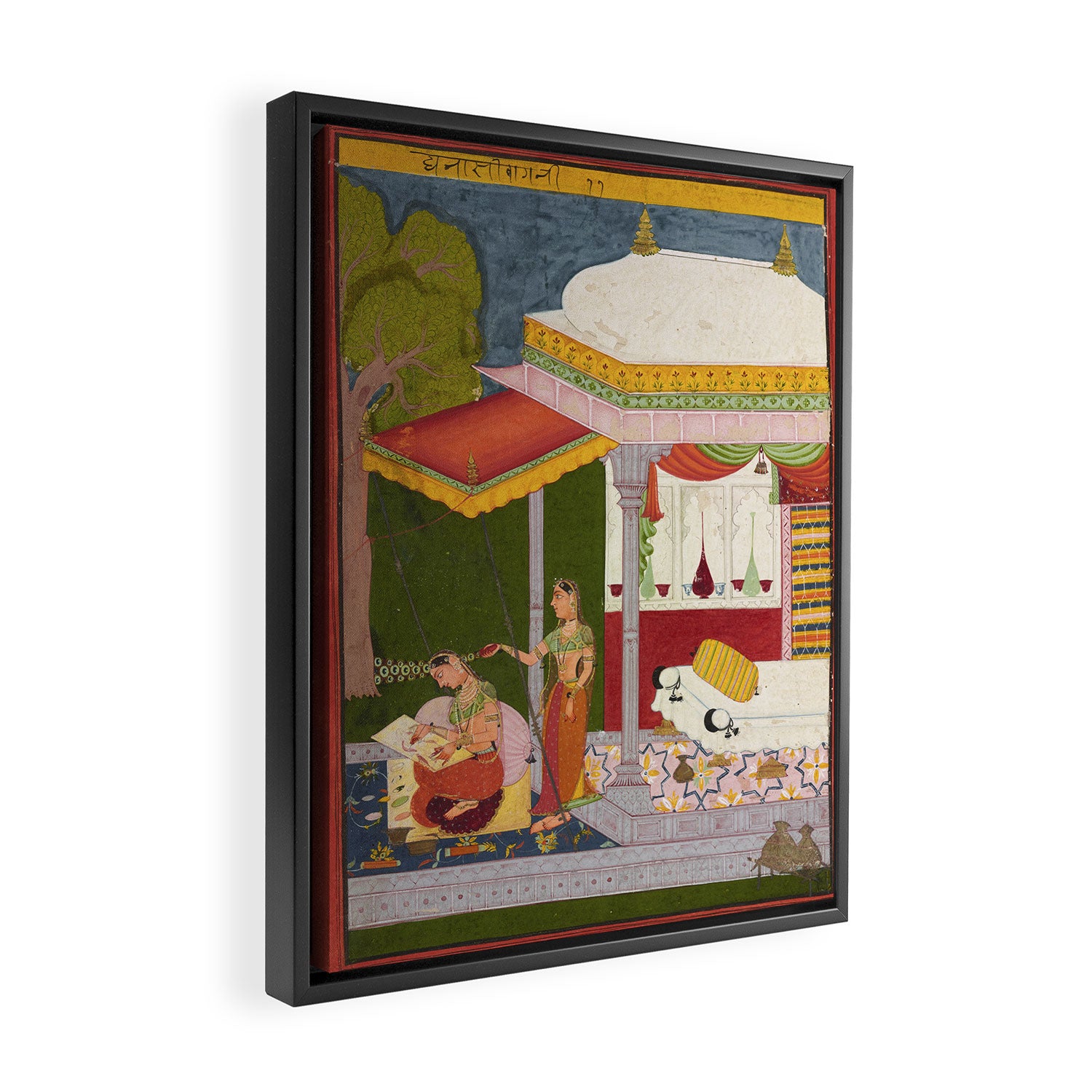 Dhanasri Ragini Antique Indian Painted Illustration Princess Pavilion Framed Canvas Print Gallery Image 2