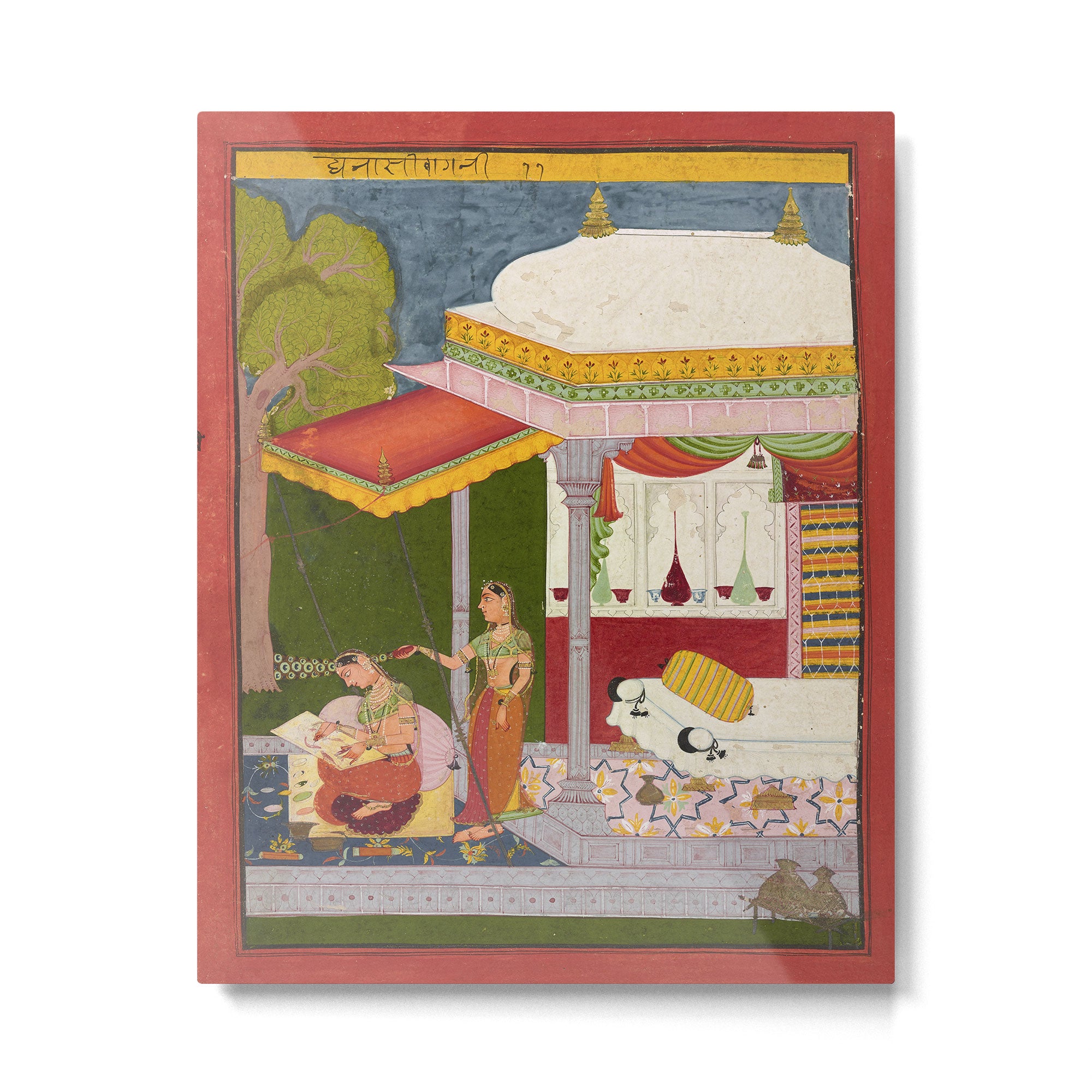 Dhanasri Ragini Antique Indian Painted Illustration Princess Pavilion Metal Print Gallery Image 4