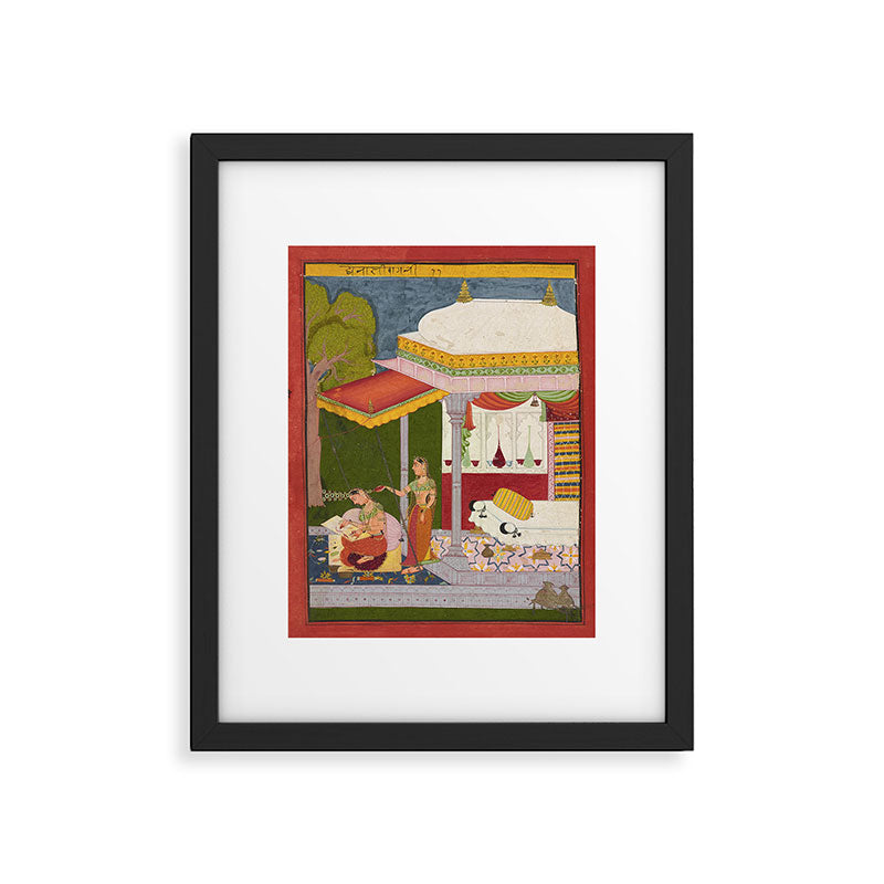Dhanasri Ragini Antique Indian Painted Illustration Princess Pavilion Framed Art Print Gallery Image 5