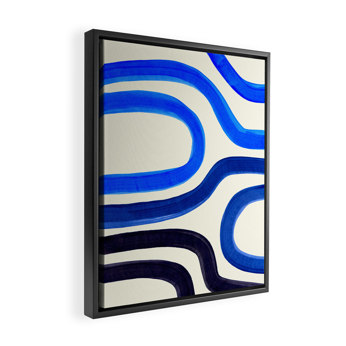 Electric Blues Fun Colorful Mid Century Modern Abstract Painting Shapes Pattern Framed Canvas Print Gallery Image 2