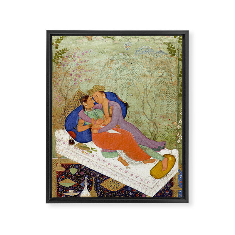 Embracing Couple Indian Painting Miniature Mughal Art Framed Canvas Print Gallery Image 6