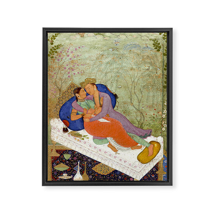 Embracing Couple Indian Painting Miniature Mughal Art Framed Canvas Print Gallery Image 1