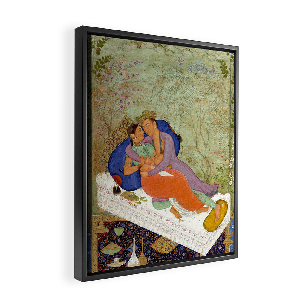 Embracing Couple Indian Painting Miniature Mughal Art Framed Canvas Print Gallery Image 2