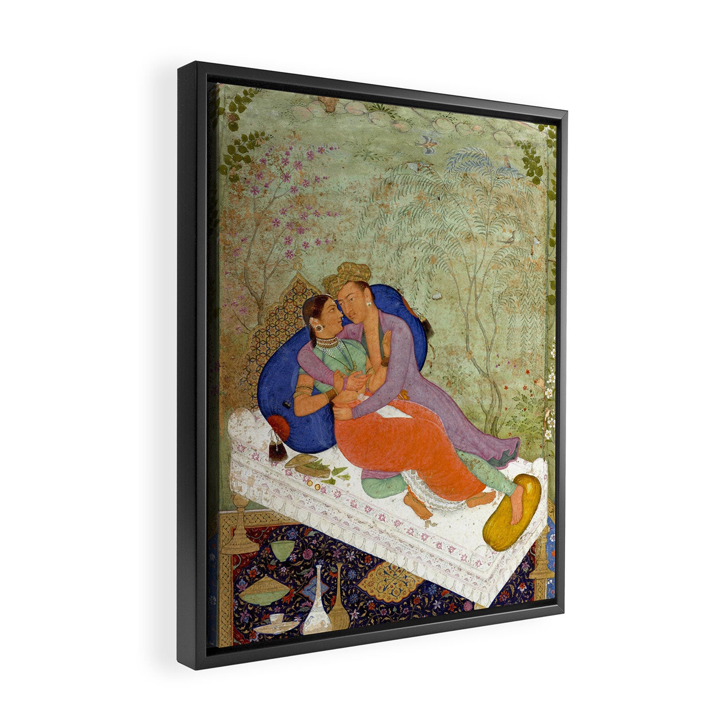 Embracing Couple Indian Painting Miniature Mughal Art Framed Canvas Print Gallery Image 2