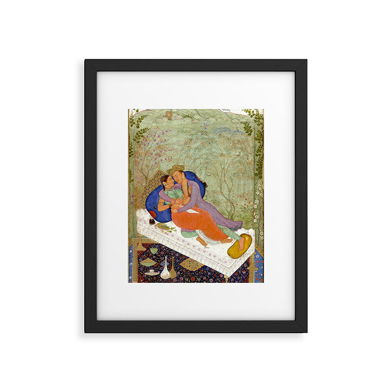 Embracing Couple Indian Painting Miniature Mughal Art Framed Art Print Gallery Image 4