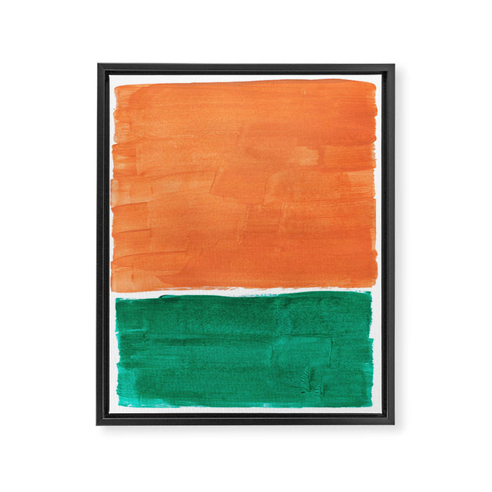 Emerald Green Tan Rothko Inspired Colourfield Squares Minimal Minimalist Mid Century Style by Ejaaz Haniff Framed Canvas Print Gallery Image 1