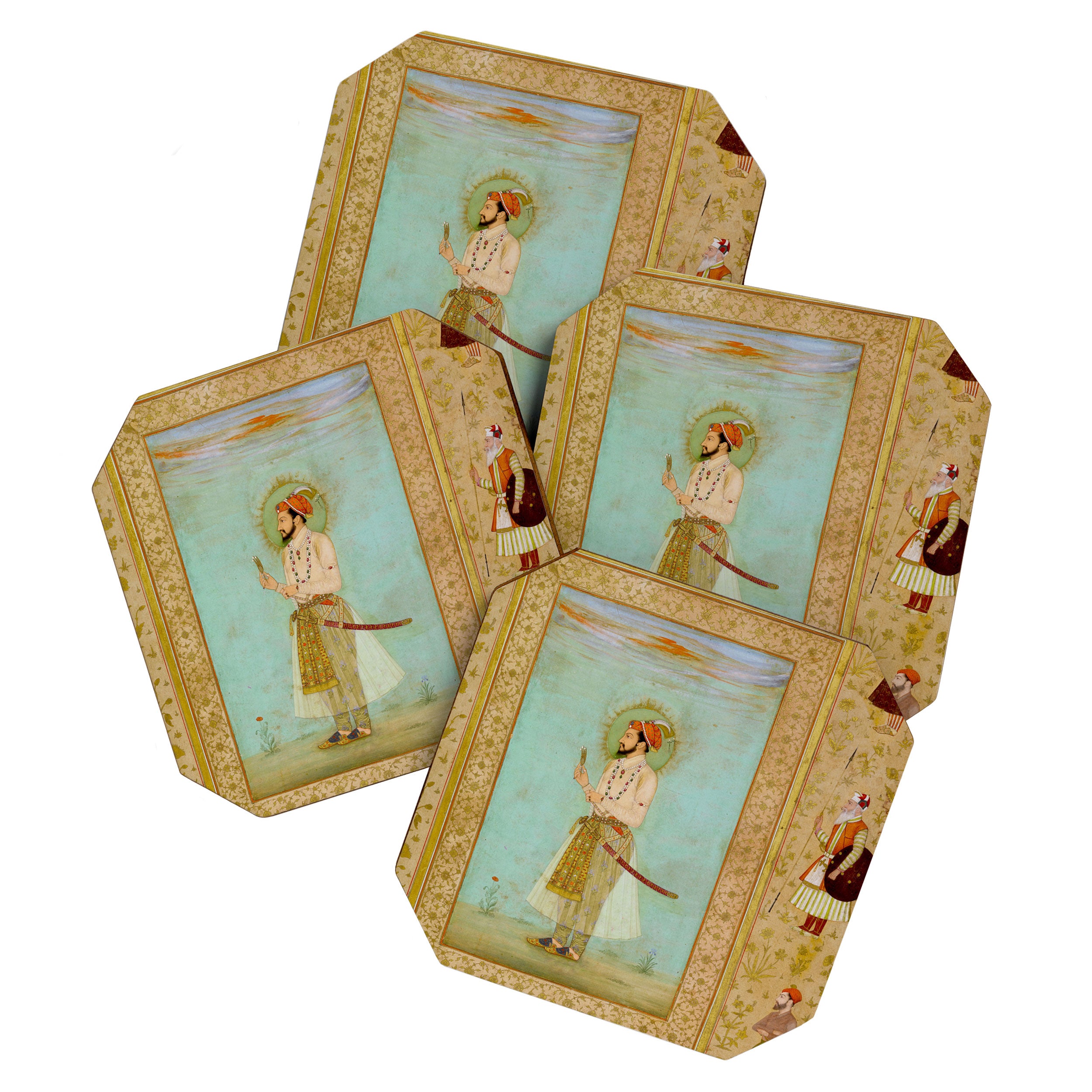 Emperor Shah Jahan Antique Indian Miniature Painted Illustration Coaster Gallery Image 1