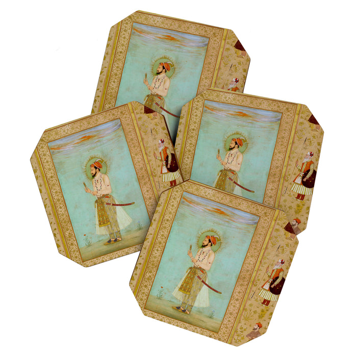 Emperor Shah Jahan Antique Indian Miniature Painted Illustration Coaster Gallery Image 1