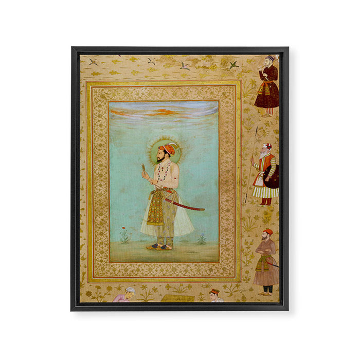 Emperor Shah Jahan Antique Indian Miniature Painted Illustration Framed Canvas Print Gallery Image 1