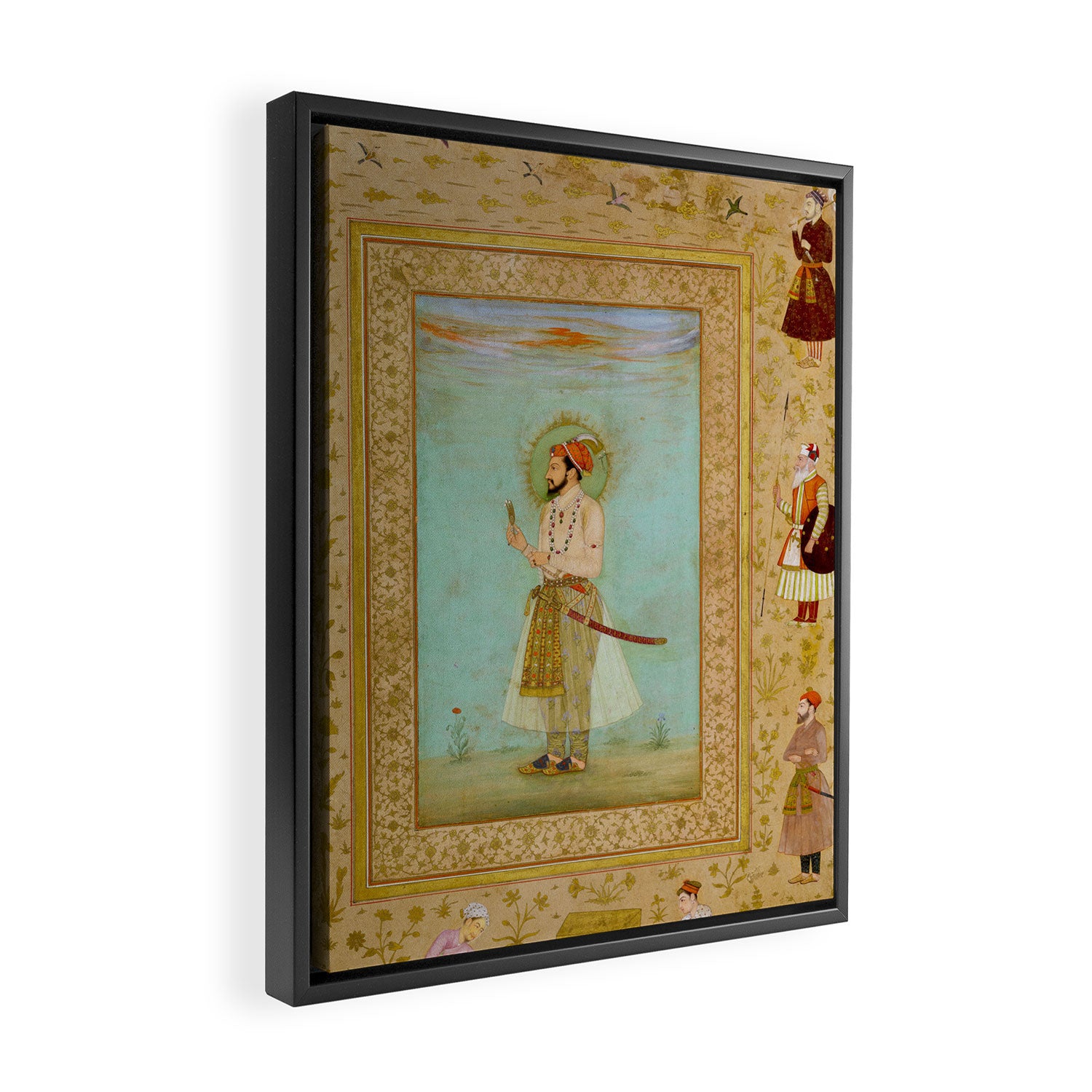 Emperor Shah Jahan Antique Indian Miniature Painted Illustration Framed Canvas Print Gallery Image 2