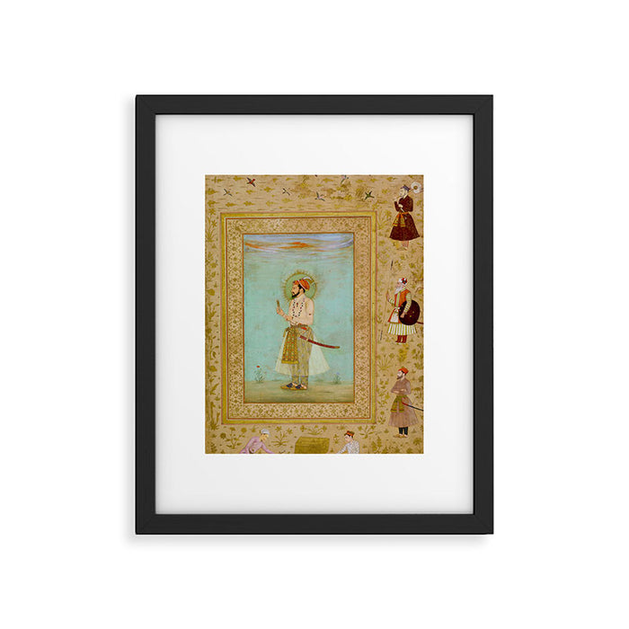 Emperor Shah Jahan Antique Indian Miniature Painted Illustration Framed Art Print Gallery Image 1