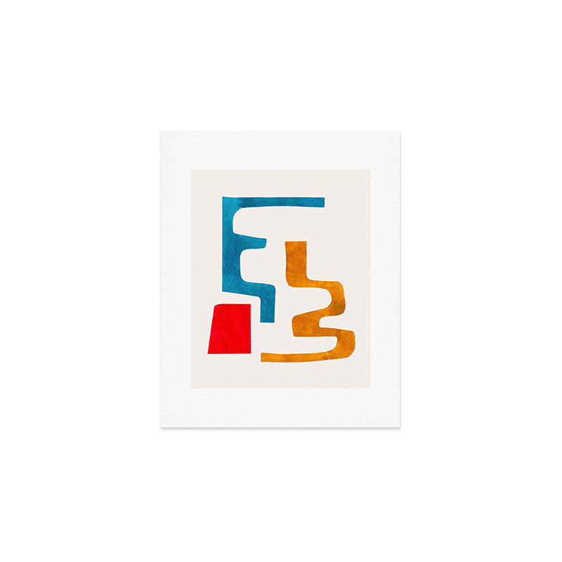 'Falling Down' Paper Collage Fun Colorful Shapes Mid Century Minimal Abstract Art by Ejaaz Haniff Art Print Gallery Image 1
