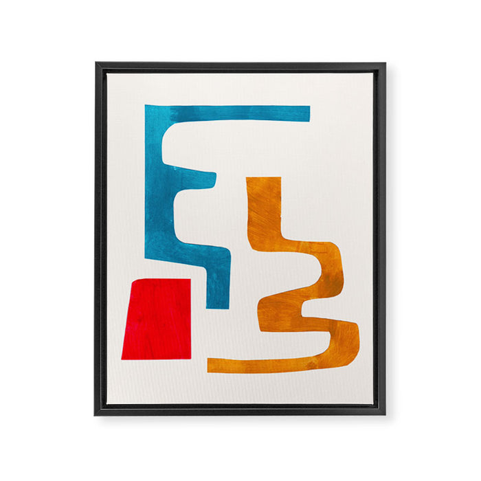 'Falling Down' Paper Collage Fun Colorful Shapes Mid Century Minimal Abstract Art by Ejaaz Haniff Framed Canvas Print Gallery Image 1