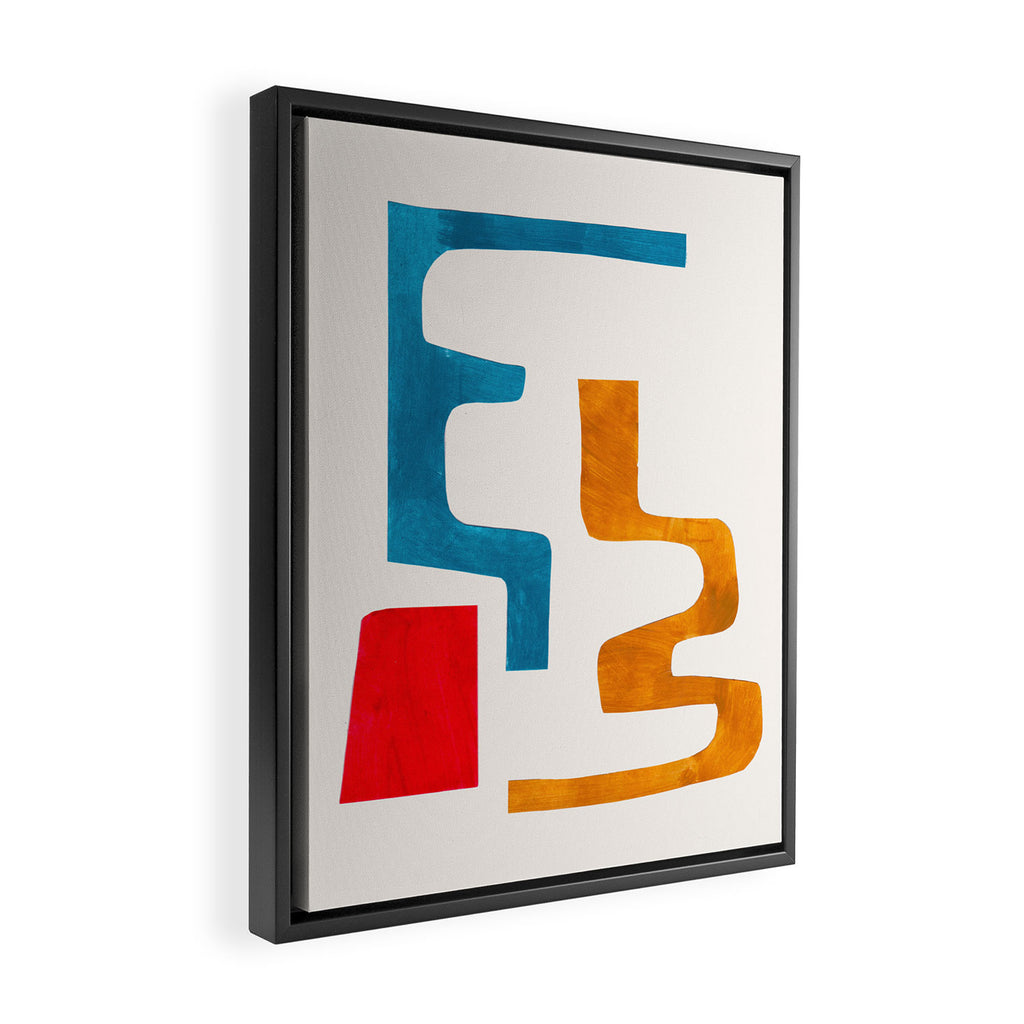 'Falling Down' Paper Collage Fun Colorful Shapes Mid Century Minimal Abstract Art by Ejaaz Haniff Framed Canvas Print Gallery Image 2