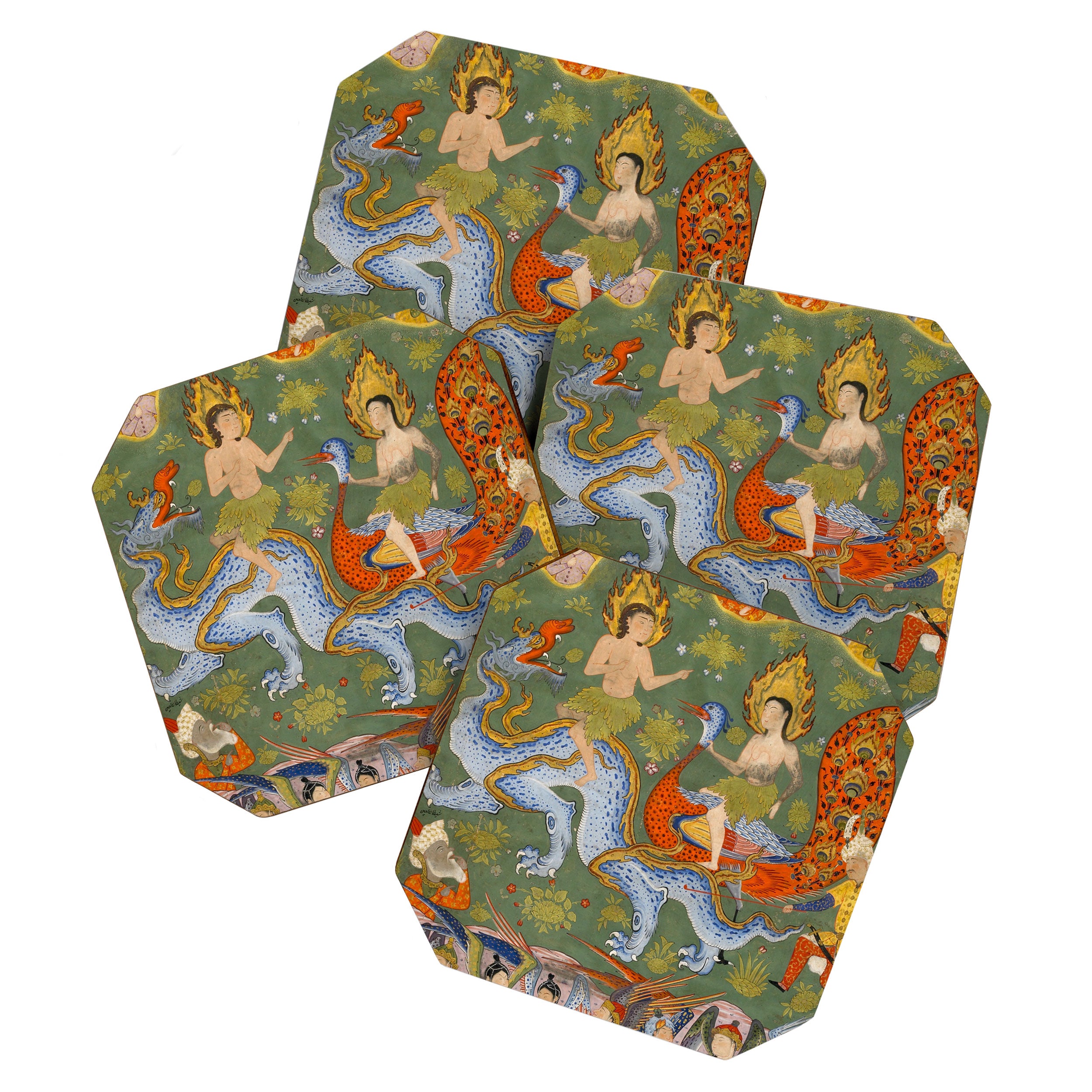 Falnama (Book of omens) Expulsion of Adam and Eve From Heaven Islamic Antique Art  Coaster Gallery Image 1