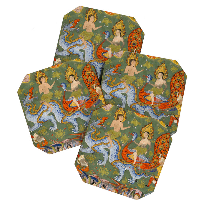 Falnama (Book of omens) Expulsion of Adam and Eve From Heaven Islamic Antique Art  Coaster Gallery Image 1