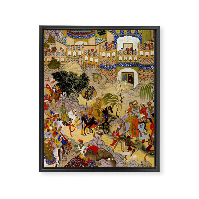 Farrukh Beg. Akbar's Triumphal Entry into Surat. Akbarnama Framed Canvas Print Gallery Image 6