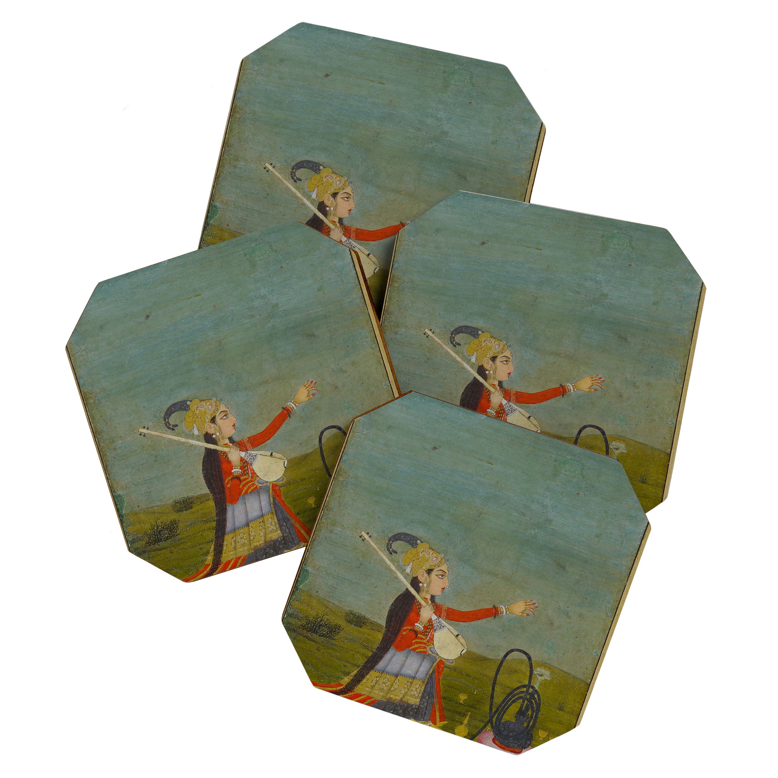 Female Musician Indian Painted Illustration Coaster Gallery Image 1