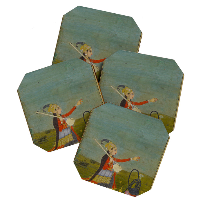 Female Musician Indian Painted Illustration Coaster Gallery Image 1
