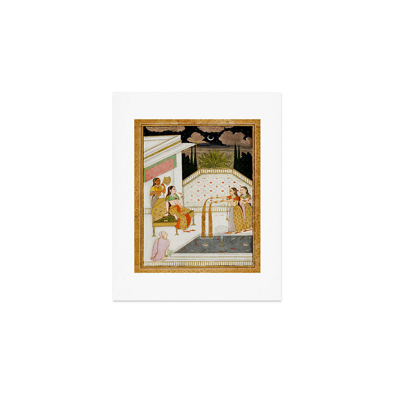 Fireworks At Night Royal Court Ladies Indian Miniature Painting  Art Print Gallery Image 1