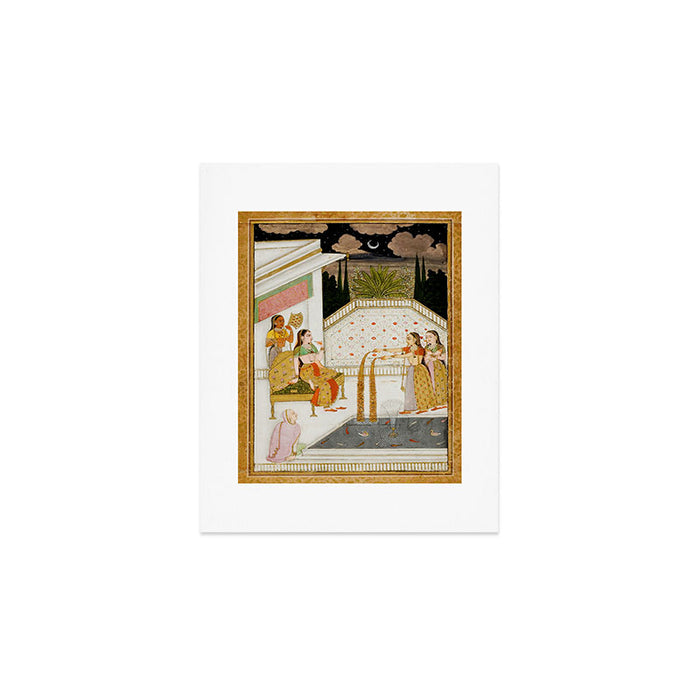 Fireworks At Night Royal Court Ladies Indian Miniature Painting  Art Print Gallery Image 1