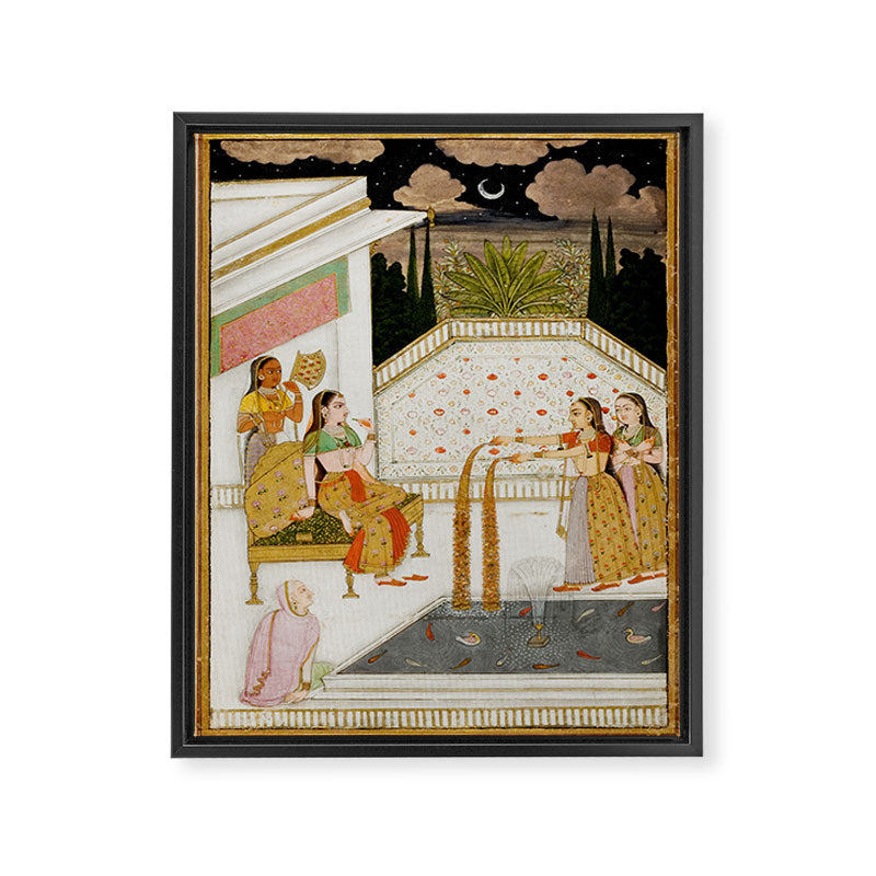 Fireworks At Night Royal Court Ladies Indian Miniature Painting  Framed Canvas Print Gallery Image 6