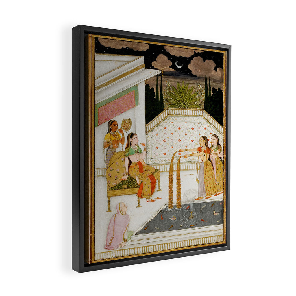 Fireworks At Night Royal Court Ladies Indian Miniature Painting  Framed Canvas Print Gallery Image 2