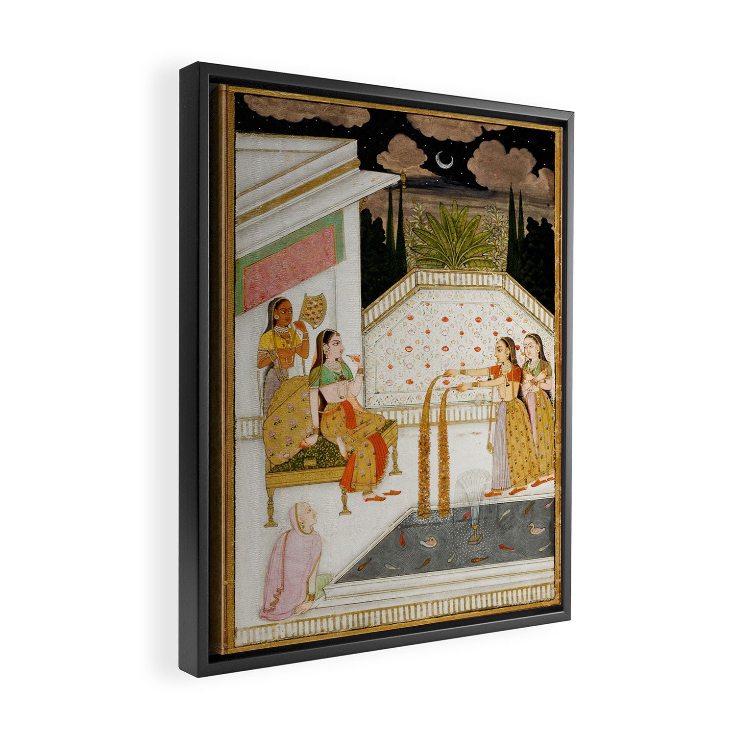 Fireworks At Night Royal Court Ladies Indian Miniature Painting  Framed Canvas Print Gallery Image 2