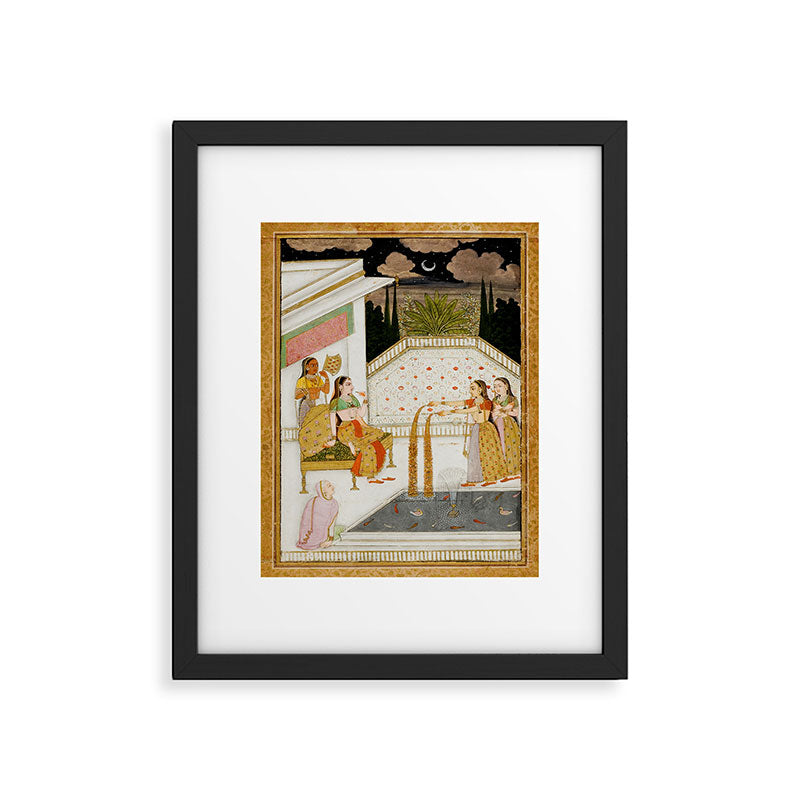 Fireworks At Night Royal Court Ladies Indian Miniature Painting  Framed Art Print Gallery Image 5