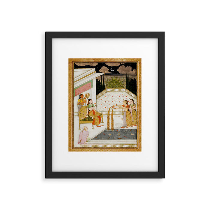 Fireworks At Night Royal Court Ladies Indian Miniature Painting  Framed Art Print Gallery Image 1