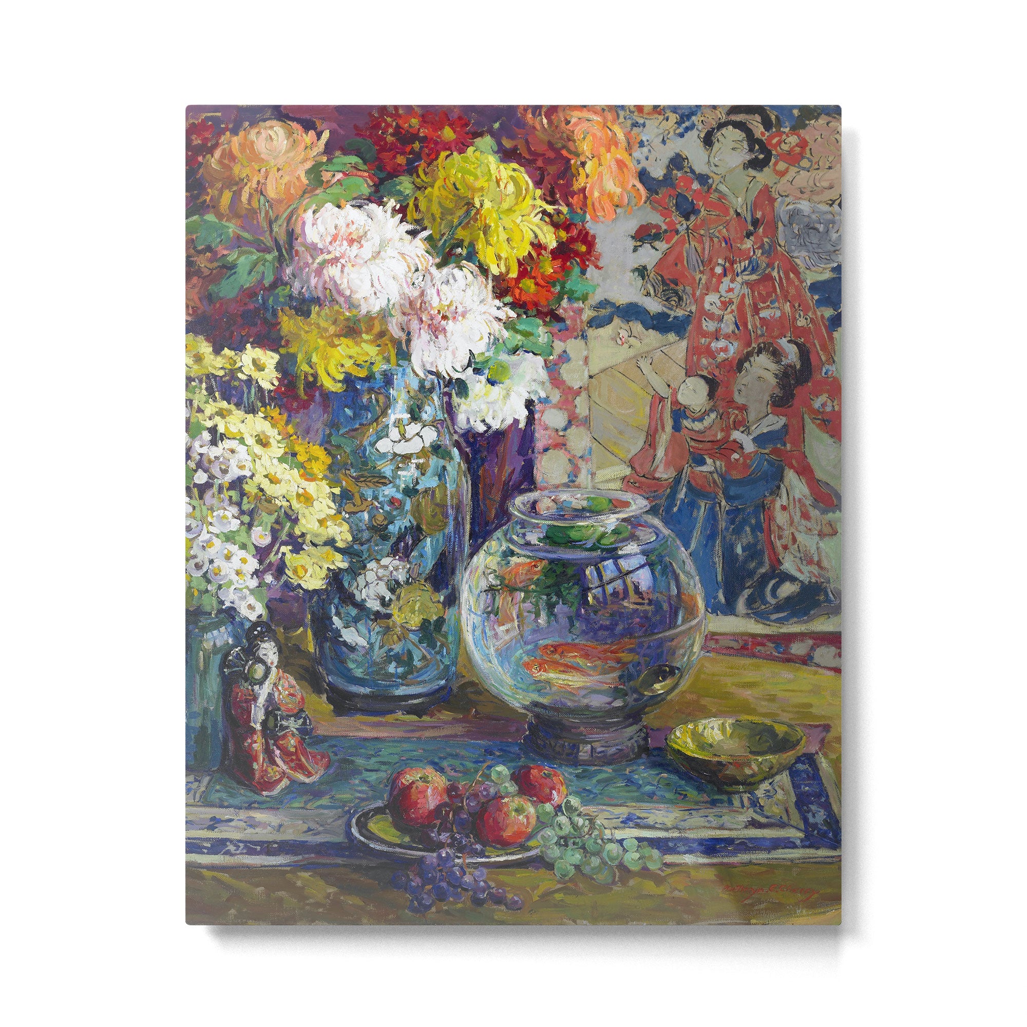 Fish, Fruits, and Flowers (c.1923) painting in high resolution by Kathryn E. Cherry.  Metal Print Gallery Image 6