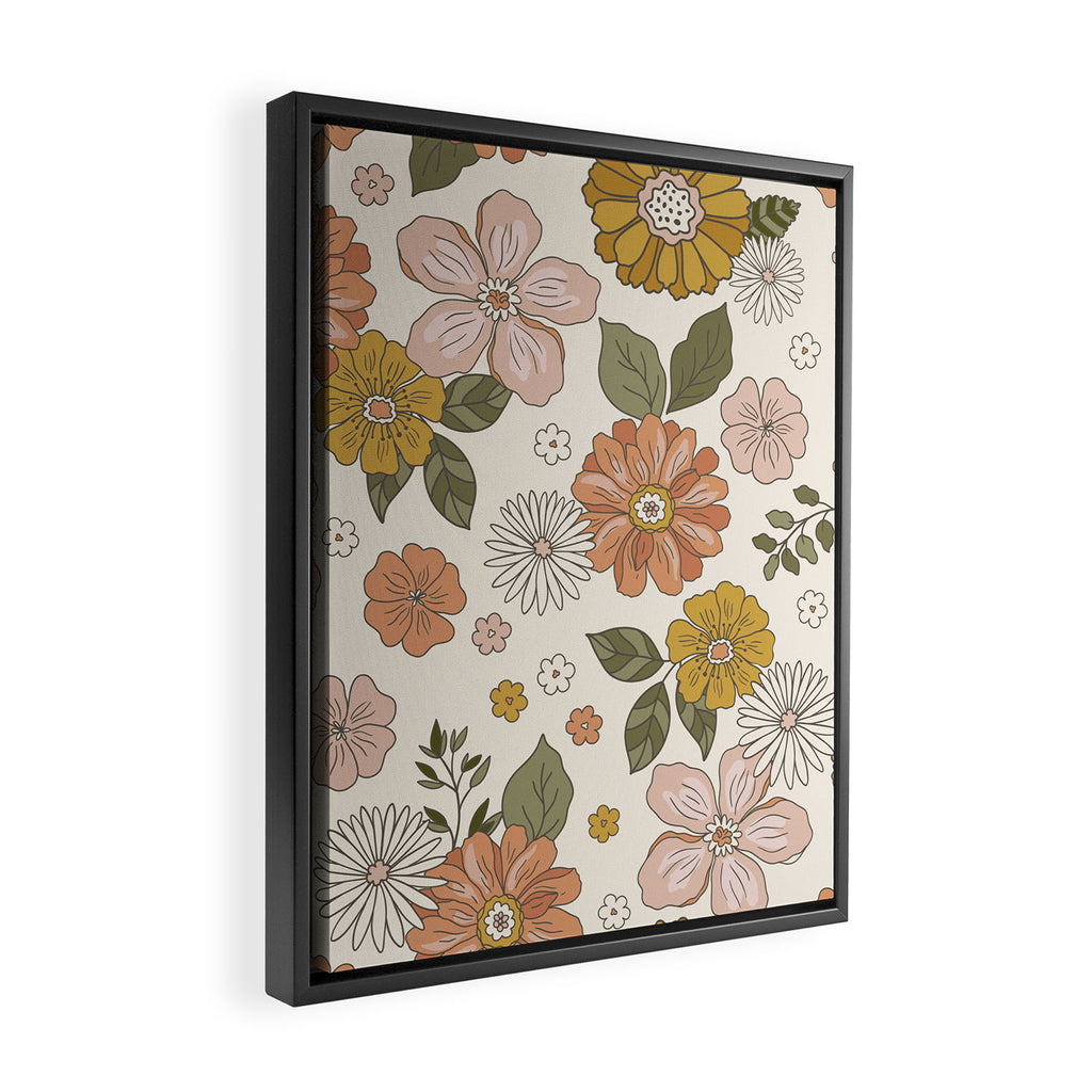 Floral PATTERN in Pink Yellow Green Framed Canvas Print Gallery Image 2
