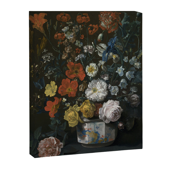 Flowers in a Chantilly Vase (c.1760) painting in high resolution by Louis Tessier.  Canvas Print Gallery Image 1