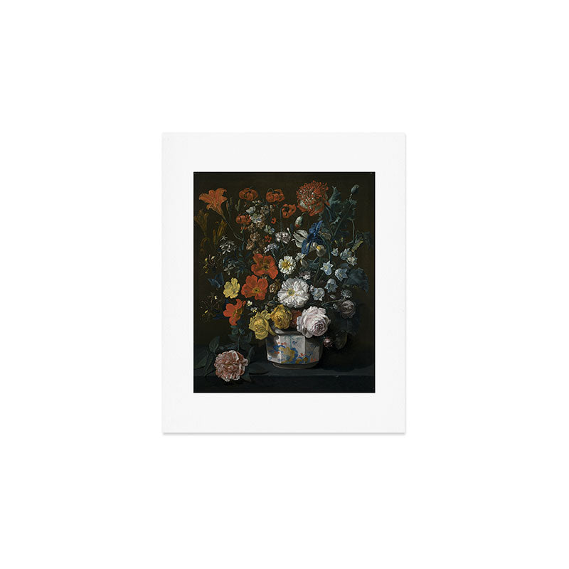 Flowers in a Chantilly Vase (c.1760) painting in high resolution by Louis Tessier.  Art Print Gallery Image 1