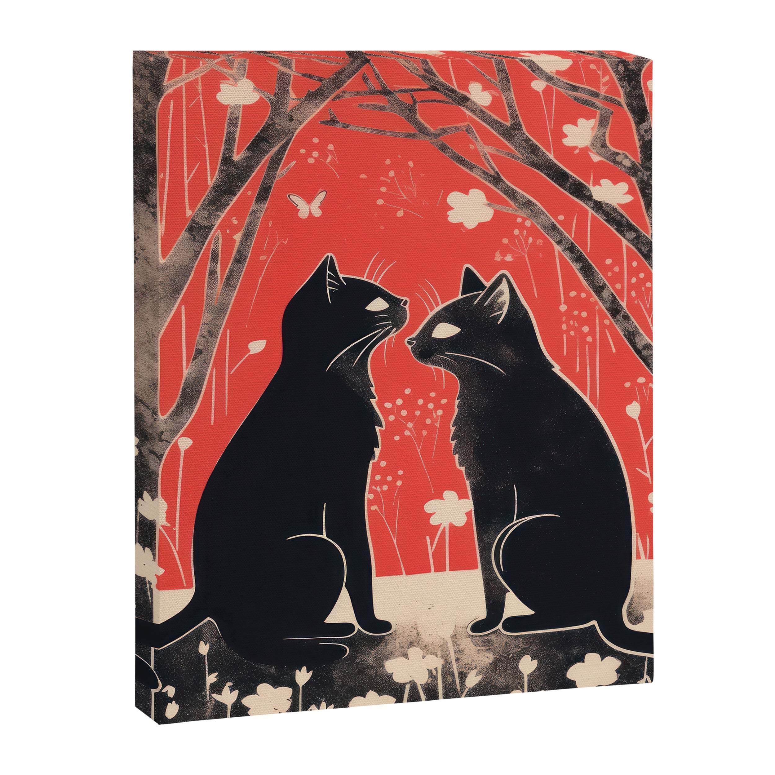 Forest Blossom Black Cat Pair Canvas Print Gallery Image 6