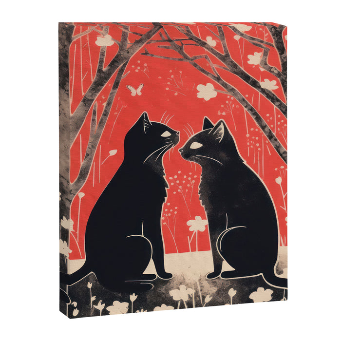 Forest Blossom Black Cat Pair Canvas Print Gallery Image 1