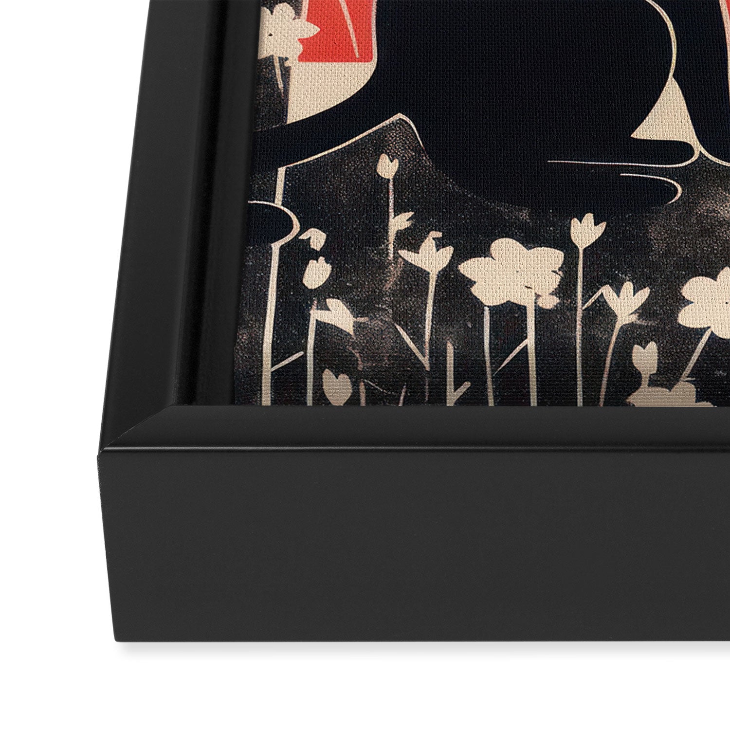 Forest Blossom Black Cat Pair Framed Canvas Print Gallery Image 3