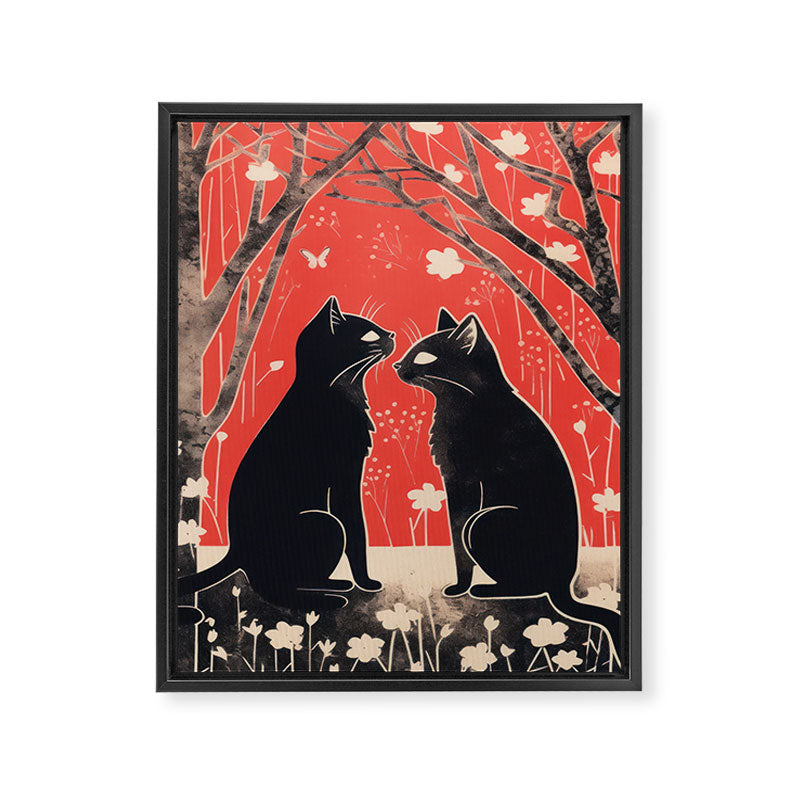 Forest Blossom Black Cat Pair Framed Canvas Print Gallery Image 6