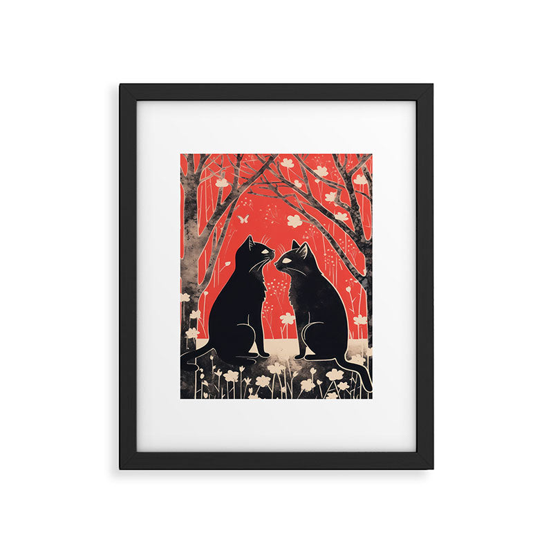 Forest Blossom Black Cat Pair Framed Art Print Gallery Image 5