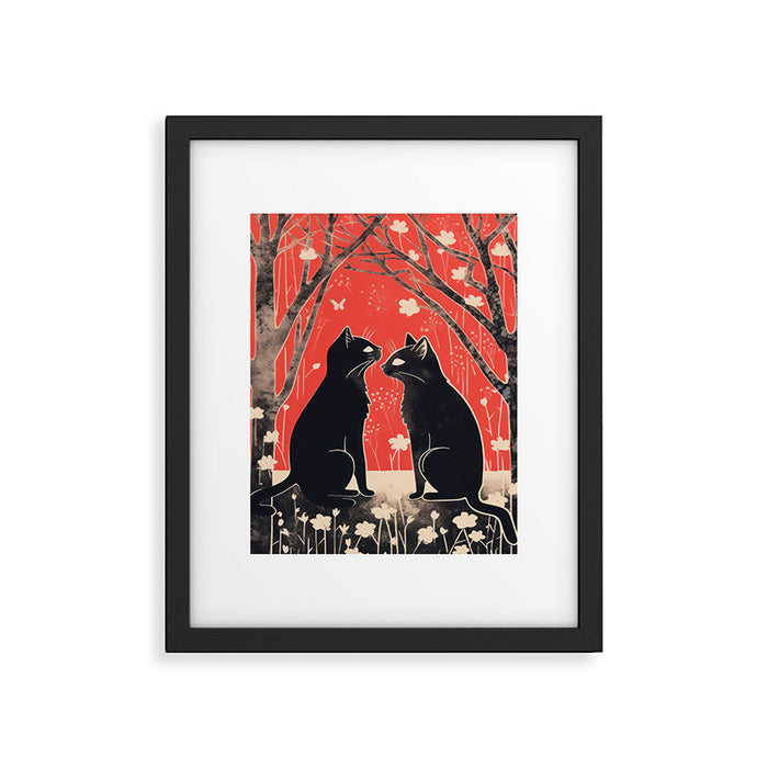 Forest Blossom Black Cat Pair Framed Art Print Gallery Image 1