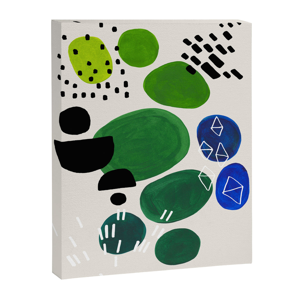 Fun Abstract Minimalist Mid Century Modern Colorful Shapes Lime Green Blue Watercolor Bubbles Canvas Print Gallery Image 6