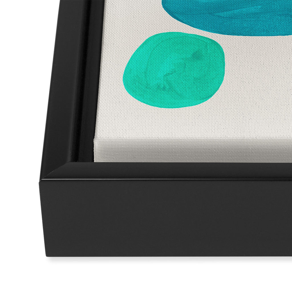 Fun Abstract Minimalist Mid Century Modern Colorful Shapes Marine Green Blue Ombre Watercolor Bubble Framed Canvas Print Gallery Image 3