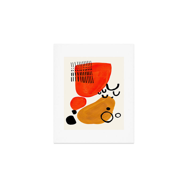 Fun Abstract Minimalist Mid Century Modern Yellow Ochre Orange Organic Shapes & Patterns Art Print Gallery Image 1
