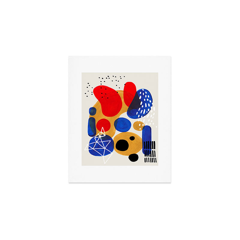 Fun Mid Century Modern Abstract Minimalist Vintage Primary Colors Blue Red Yellow Bubbles Art Print Gallery Image 1