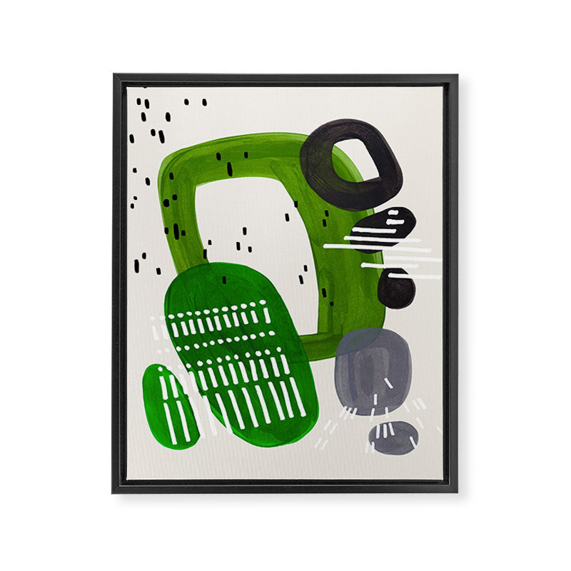 Fun Mid Century Modern Abstract Minimalist Olive Green Rings Grey Black Accent Framed Canvas Print Gallery Image 6