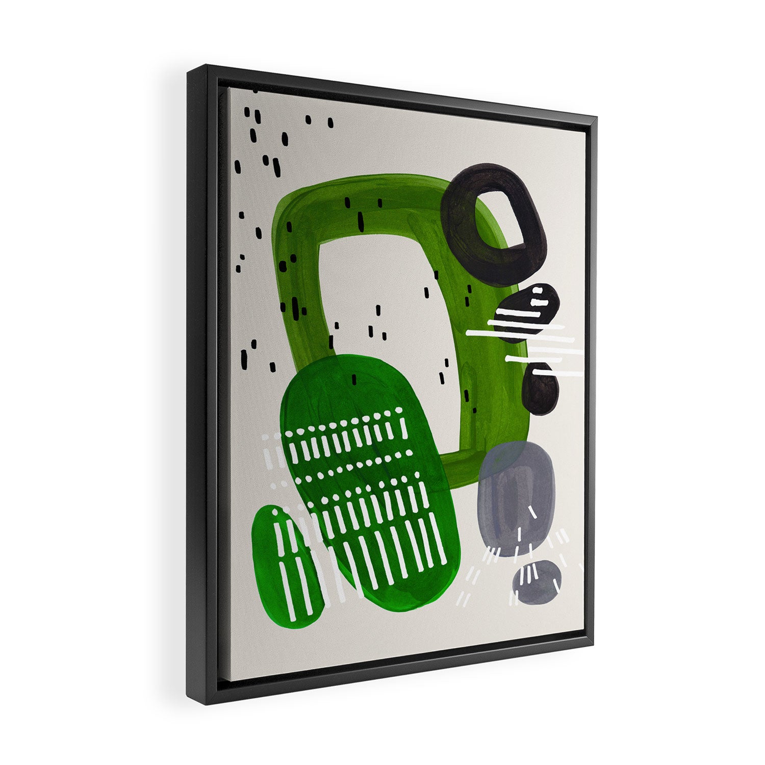 Fun Mid Century Modern Abstract Minimalist Olive Green Rings Grey Black Accent Framed Canvas Print Gallery Image 2
