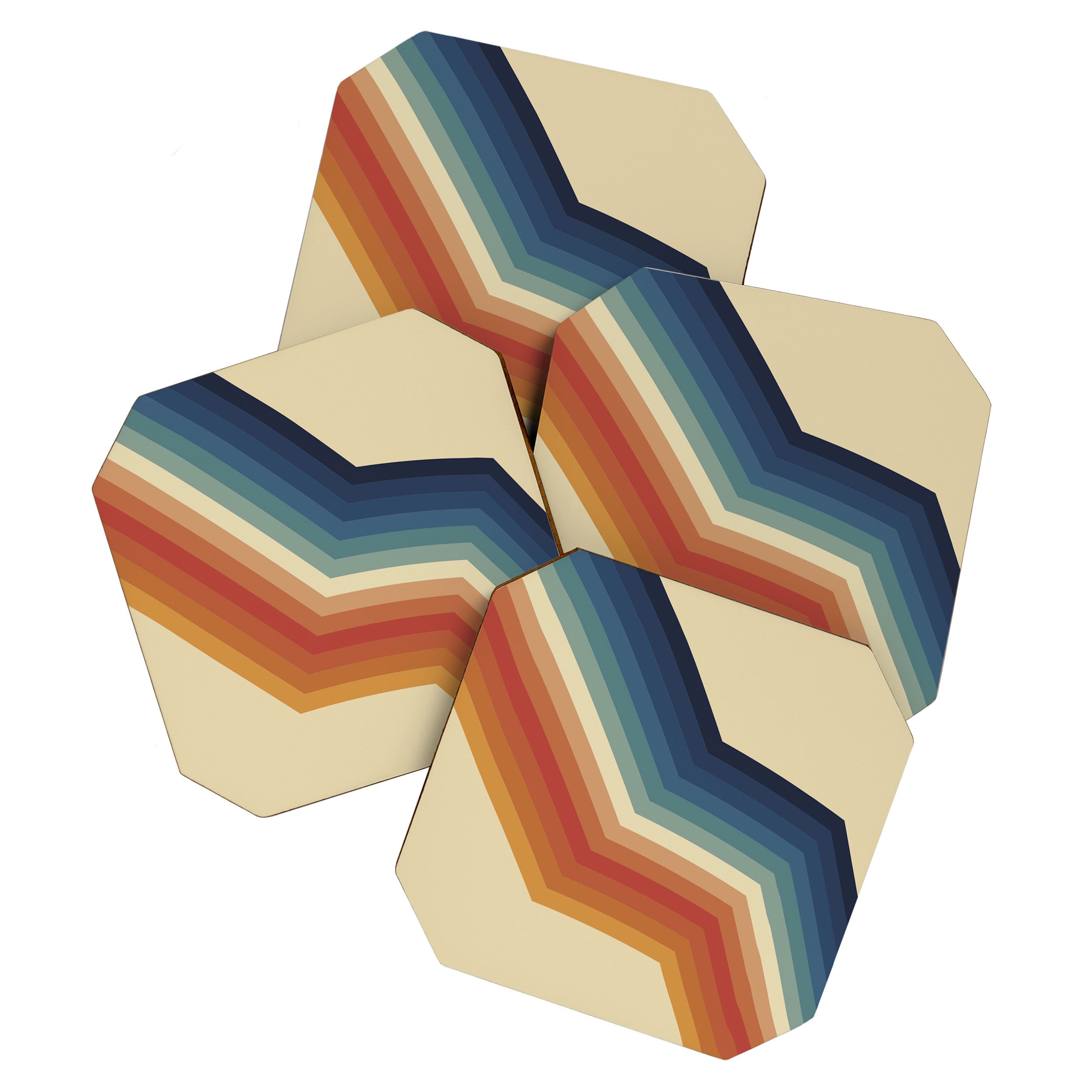 Funky Colorful 70s Rainbow Striped Zig Zag Pattern Blue Orange Hues Coaster Gallery Image 1