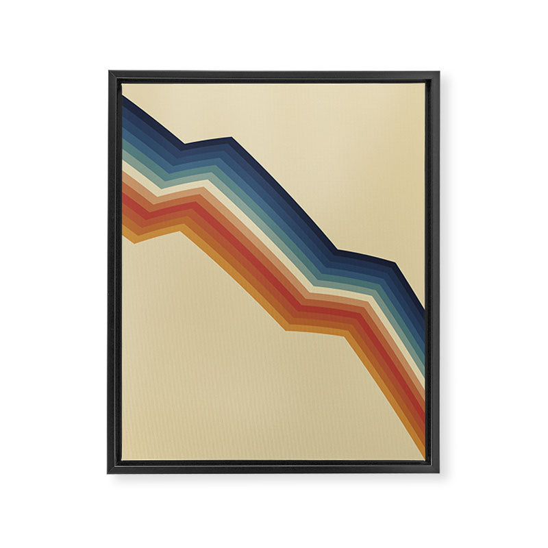 Funky Colorful 70s Rainbow Striped Zig Zag Pattern Blue Orange Hues Framed Canvas Print Gallery Image 6