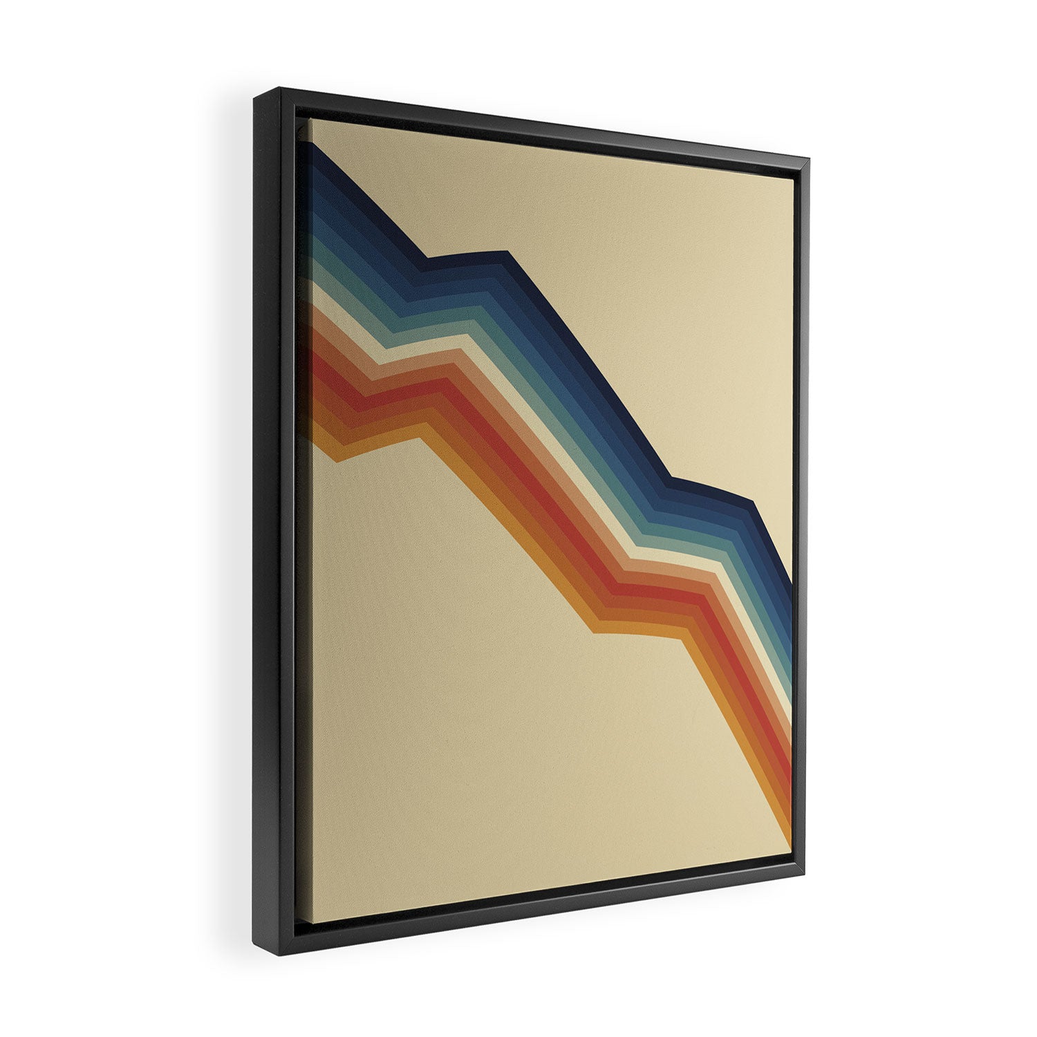 Funky Colorful 70s Rainbow Striped Zig Zag Pattern Blue Orange Hues Framed Canvas Print Gallery Image 2