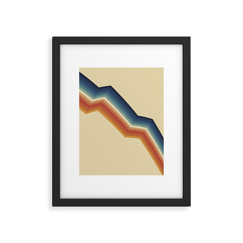 Funky Colorful 70s Rainbow Striped Zig Zag Pattern Blue Orange Hues Framed Art Print Gallery Image 5